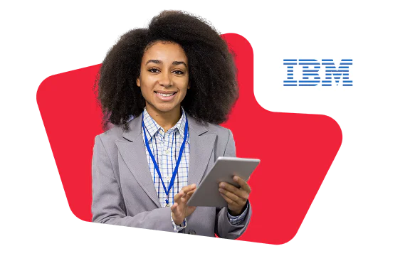 Man with beard and glasses using tablet in IBM data center