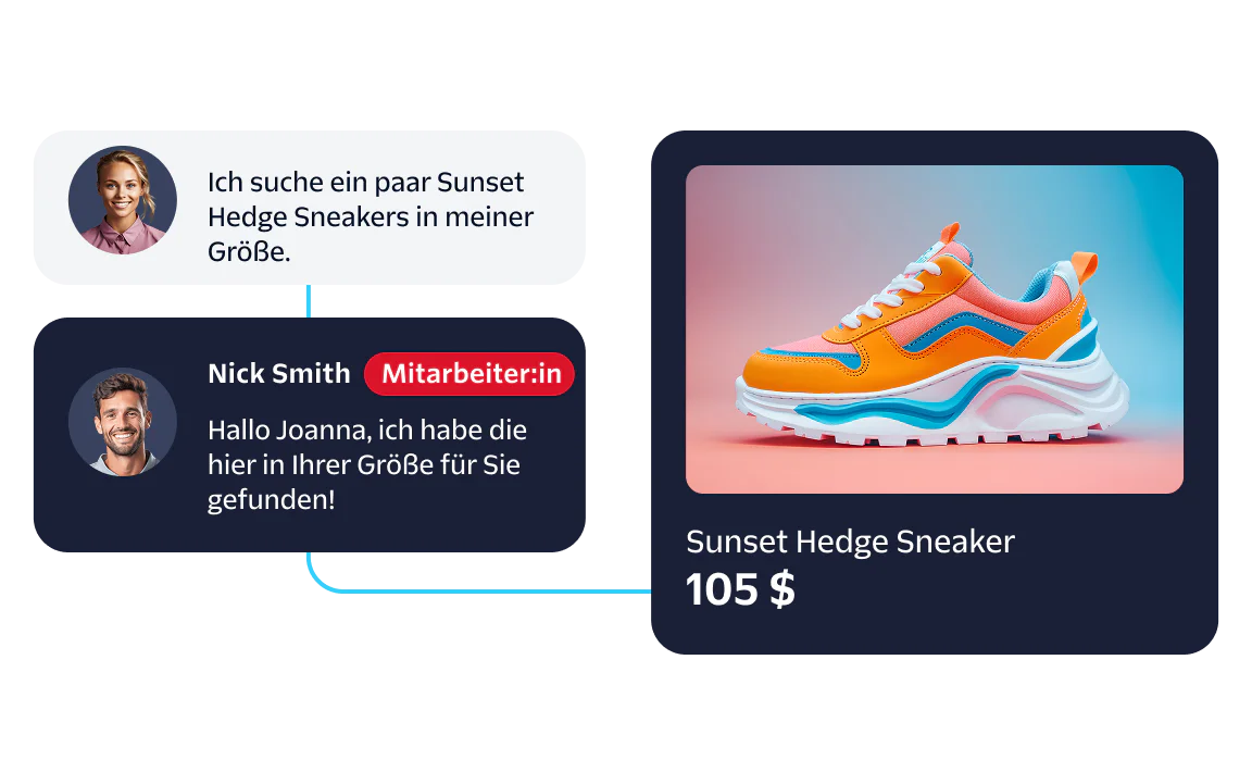 Agent helping customer find Sunset Hedge sneakers in their size.