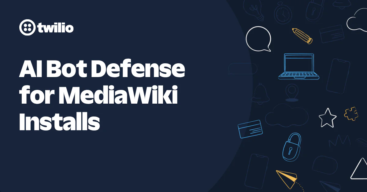 Twilio AI Bot Defense for MediaWiki banner with tech icons