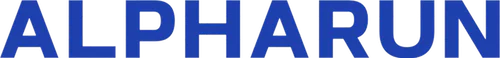 Bold blue text spelling Alpharun on a transparent background