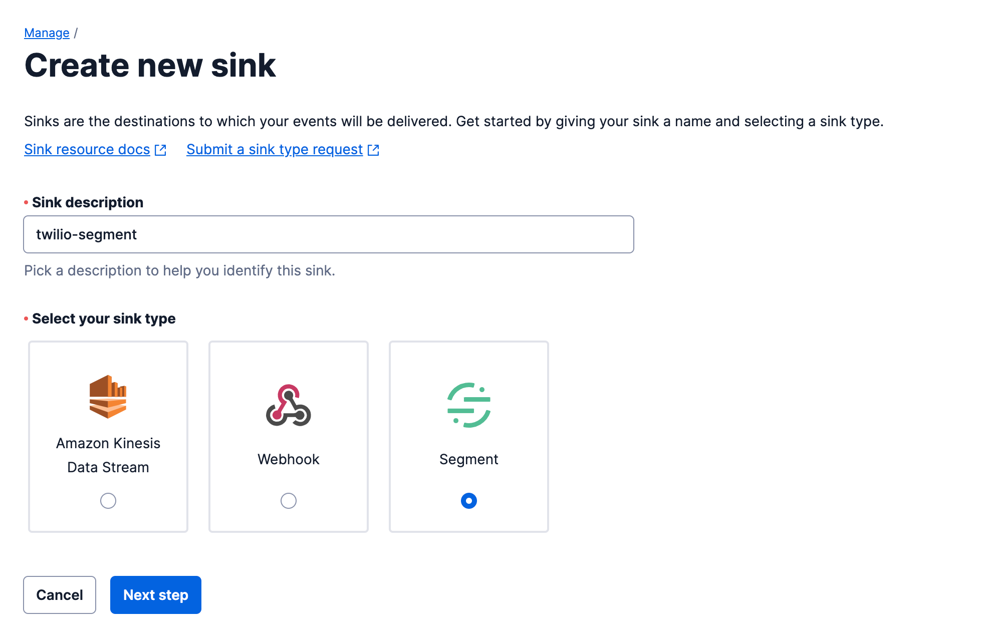 Create New Sink