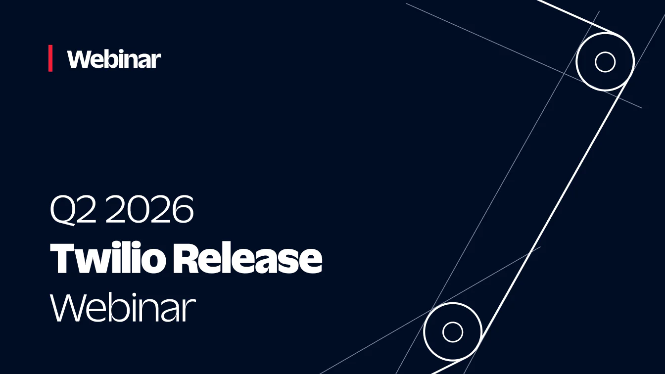 Dark themed webinar announcement for Twilio Q2 2026 Release.