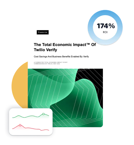 Cover of Twilio Verify economic impact report showing ROI and cost savings with a chart and graphic illustrations.