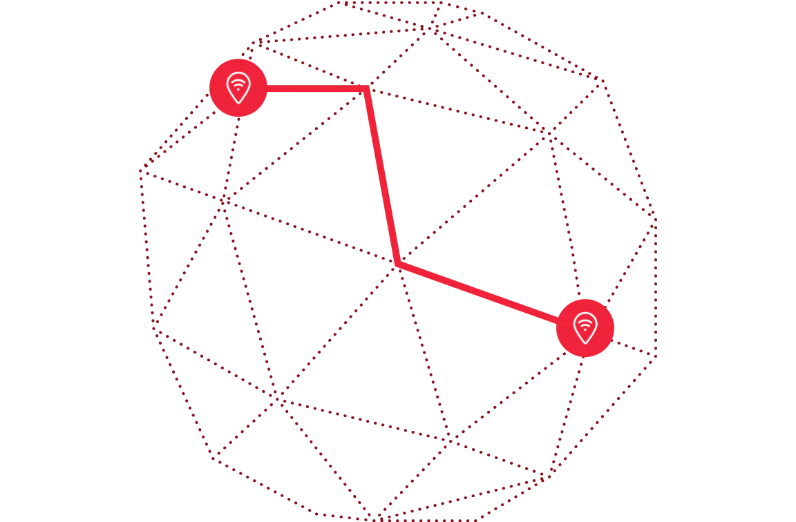 Diagram showing nodes connected in a network with highlighted path