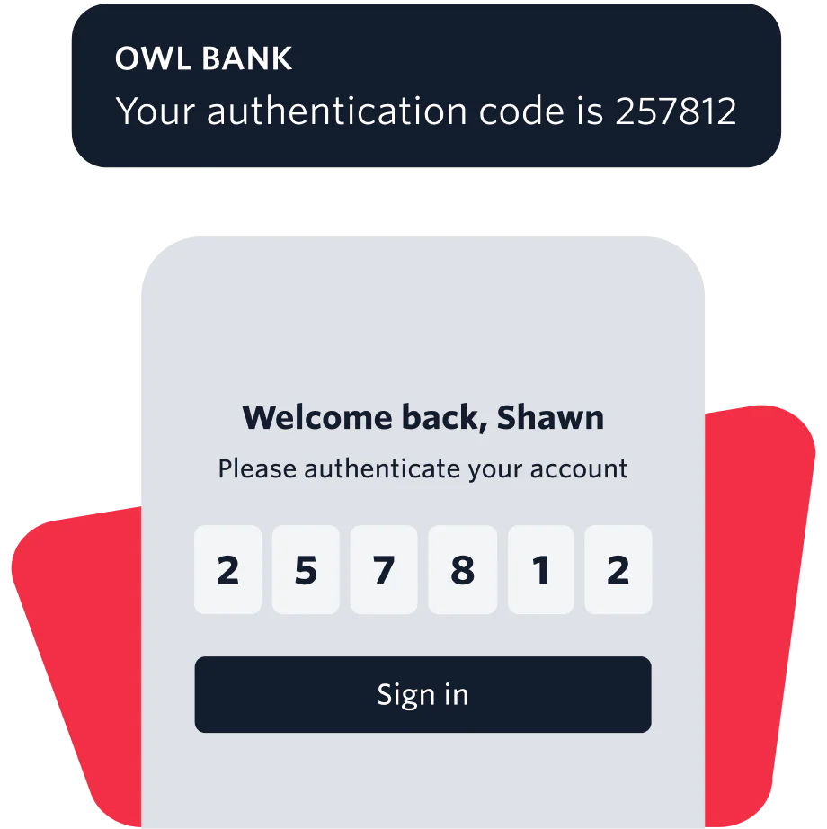 A phone displaying a code and a web screen with a code entry field and security icons.