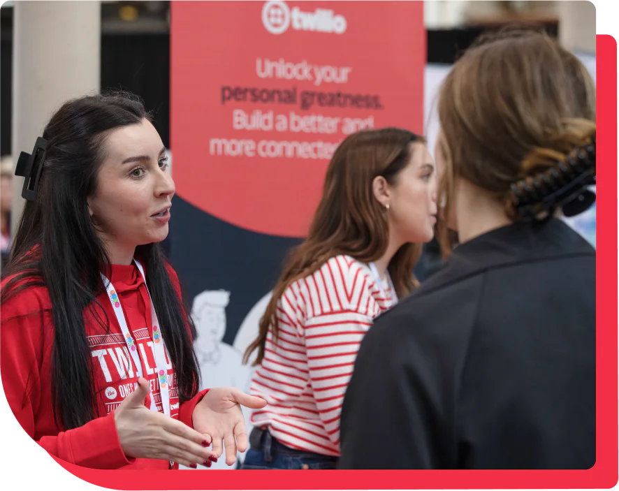 A Twilion presenting about Twilio at a Women in Tech event.