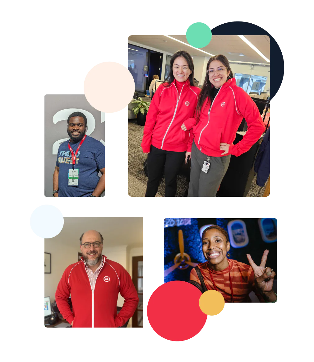 Smiling Twilions, some of which are wearing Track Jackets.