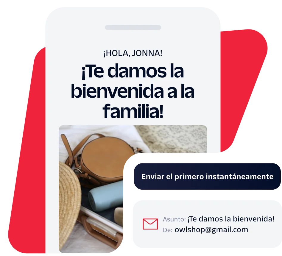 Email welcoming Jonna with a message and a button to send an email from owlshop@gmail.com.
