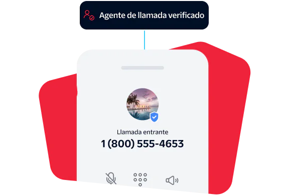 Verified incoming call display from 1(800) 555-4653 with a scenic profile picture on the screen.