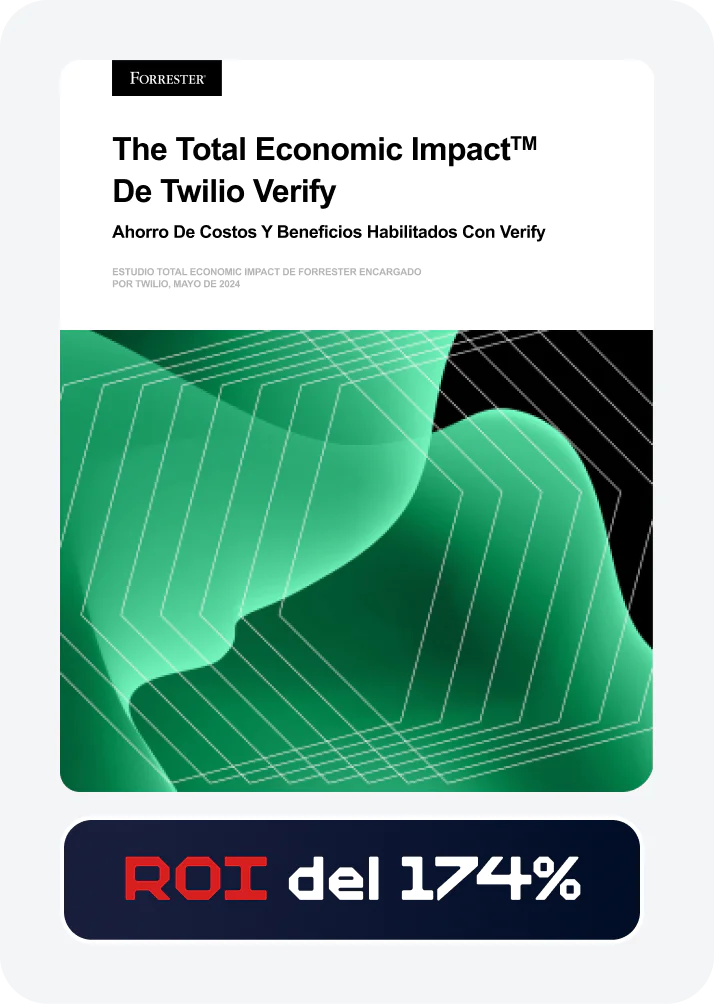 Report on cost savings and benefits of Twilio Verify showing 174% ROI.