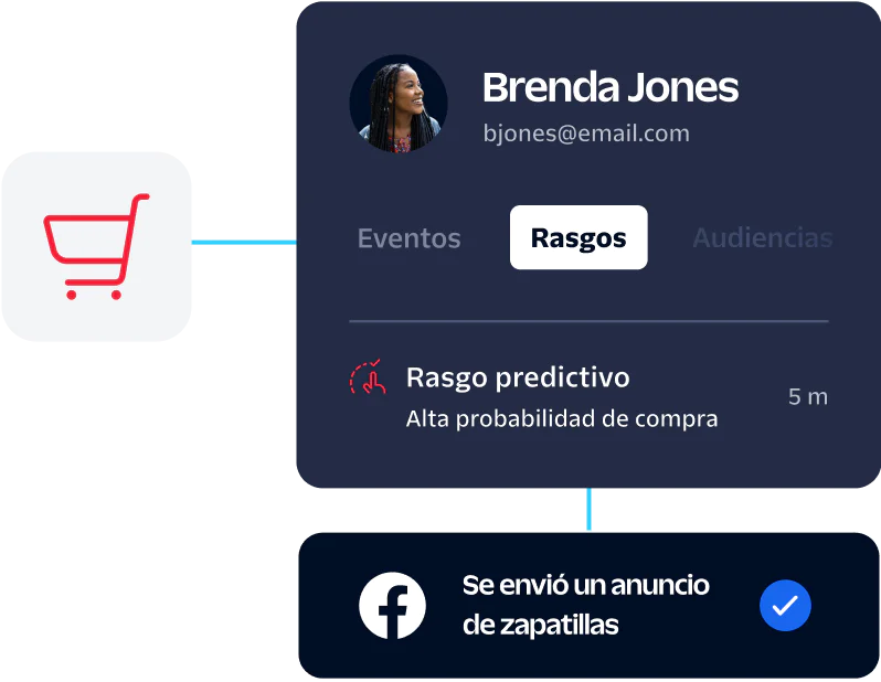Dashboard displaying customer Brenda Jones's predictive trait, including a high likelihood to purchase sneakers.